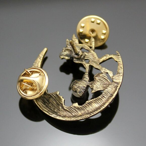 Vintage Golden Antique Tribal Angel Fairy Feeding Moon Cresent Simulated - Pearl - Picture 5 of 6